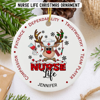 Gepersonaliseerde Schattigee Kerstverpleegster Keramisch Ornament