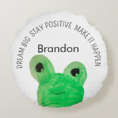 Gepersonaliseerde Schattigee kikker inspirerend qu Rond Kussen (Achterkant)