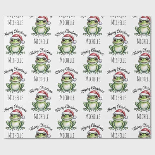 Gepersonaliseerde Schattigee kikker Kerstman Hat K Cadeaupapier (Vlak)