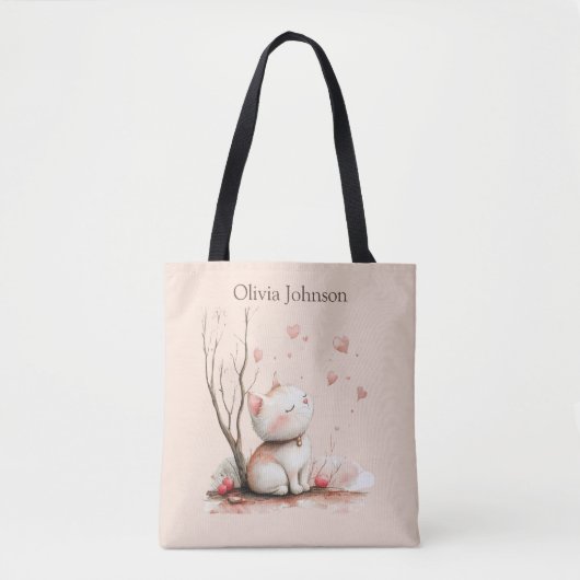 Gepersonaliseerde Schattigee Kitten met Hearts Can Tote Bag (Voorkant)