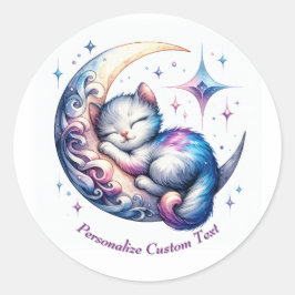 Gepersonaliseerde Schattigee kitten slapen op een  Ronde Sticker