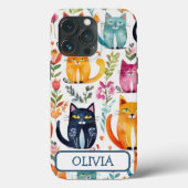 Gepersonaliseerde Schattigee Kittens en bloemenpat Case-Mate iPhone Case (Achterkant)