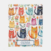 Gepersonaliseerde Schattigee Kittens en bloemenpat Fleece Deken (Voorkant)