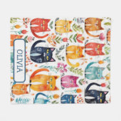 Gepersonaliseerde Schattigee Kittens en bloemenpat Fleece Deken (Voorkant (Horizontaal))