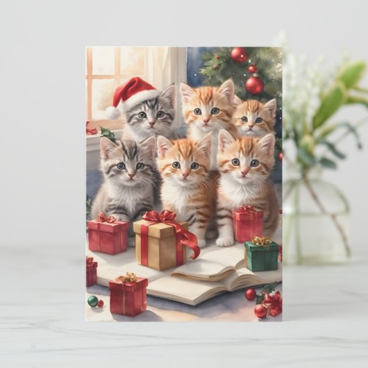 Gepersonaliseerde Schattigee Kittens Kerstboom Pla (Staand voorkant)
