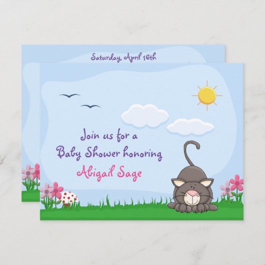 Gepersonaliseerde Schattigee Kitty Cat Baby shower Kaart (Voorkant / Achterkant)