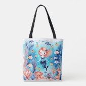 Gepersonaliseerde Schattigee kleine zeemeermin ond Tote Bag (Achterkant)