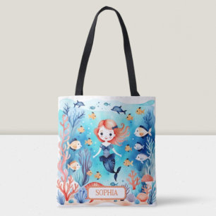 Gepersonaliseerde Schattigee kleine zeemeermin ond Tote Bag