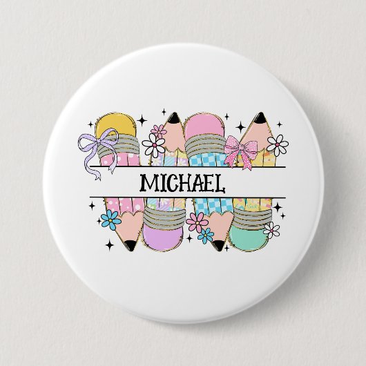 Gepersonaliseerde Schattigee kleurrijke potlood - Ronde Button 7,6 Cm (Voorkant)