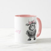 Gepersonaliseerde Schattigee Koe Mok met Roze Hand (Voorkant rechts)