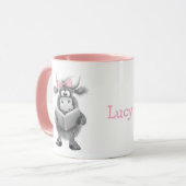 Gepersonaliseerde Schattigee Koe Mok met Roze Hand (Voorkant links)