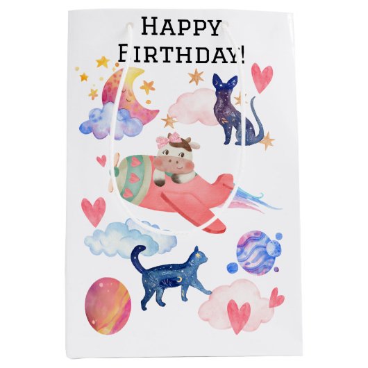 Gepersonaliseerde Schattigee Koe Space Cats Moon W Medium Cadeauzakje (Voorkant)