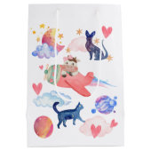Gepersonaliseerde Schattigee Koe Space Cats Moon W Medium Cadeauzakje (Achterkant)