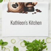 Gepersonaliseerde Schattigee Koffiegnoom Bruin Wit Theedoek (Gevouwen)