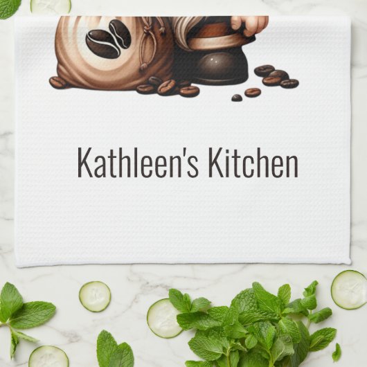 Gepersonaliseerde Schattigee Koffiegnoom Bruin Wit Theedoek (Gevouwen)