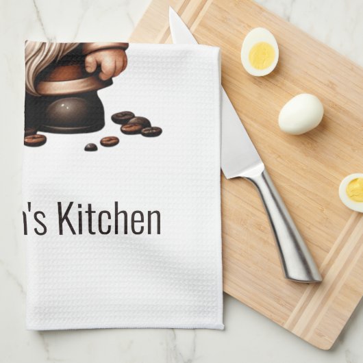 Gepersonaliseerde Schattigee Koffiegnoom Bruin Wit Theedoek (Quarter Fold)