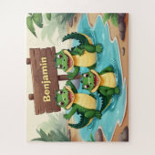 Gepersonaliseerde Schattigee Krokodillen Kinder Legpuzzel (Verticaal)