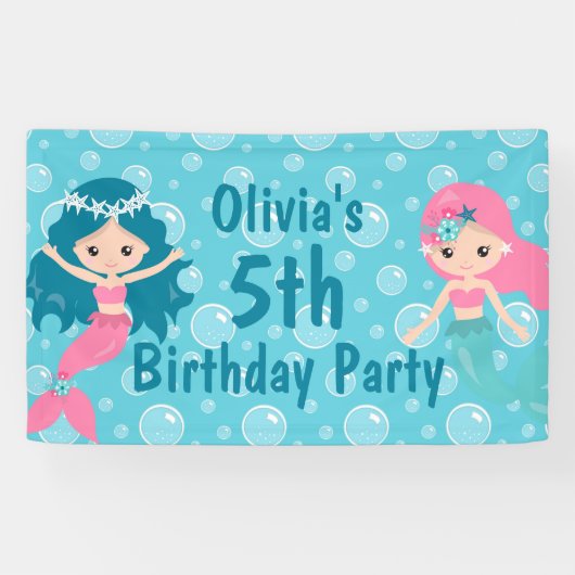 Gepersonaliseerde Schattigee Meisjes Zeemeermin Ve Spandoek (Horizontaal)