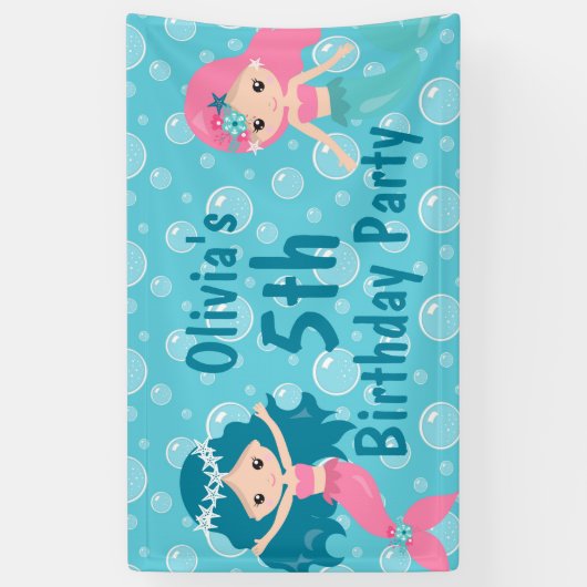 Gepersonaliseerde Schattigee Meisjes Zeemeermin Ve Spandoek (Verticaal)