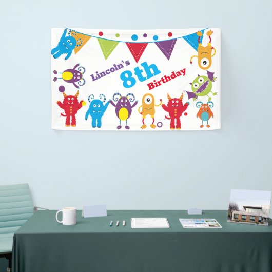 Gepersonaliseerde Schattigee Monster Birthday Bash Spandoek (Beurs)