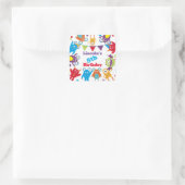 Gepersonaliseerde Schattigee Monster Birthday Bash Vierkante Sticker (Tas)