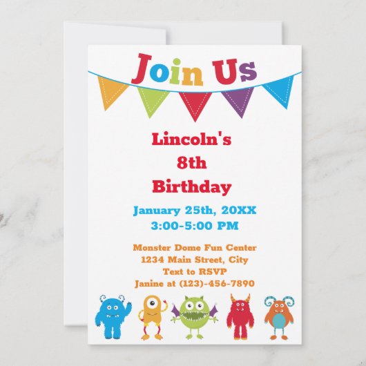 Gepersonaliseerde Schattigee Monster Verjaardagsui Kaart (Achterkant)