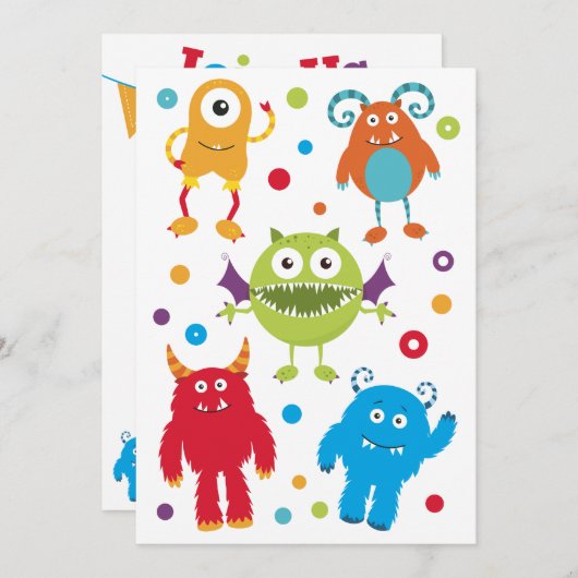 Gepersonaliseerde Schattigee Monster Verjaardagsui Kaart (Voorkant / Achterkant)