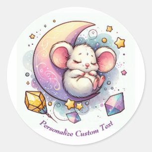 Gepersonaliseerde Schattigee muis slapen op een ha Ronde Sticker