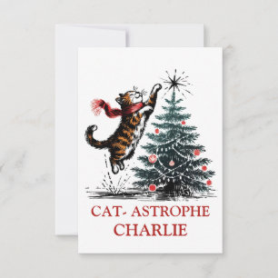 Gepersonaliseerde Schattigee Naughty Cat Christmas Bedankkaart
