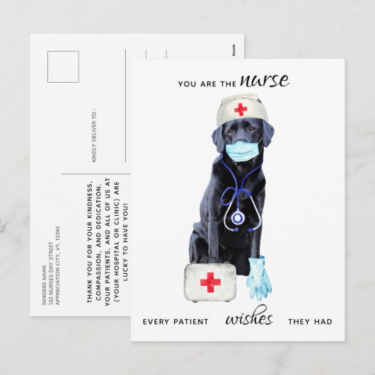 Gepersonaliseerde Schattigee Nursing Dog Nurse Wee Feestdagenkaart (Voorkant / Achterkant)