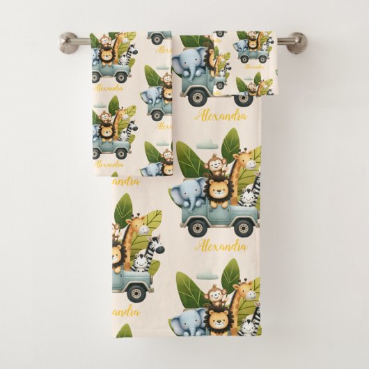 Gepersonaliseerde Schattigee Oerwoud Dieren Kinder Bad Handdoek (Insitu)