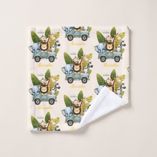 Gepersonaliseerde Schattigee Oerwoud Dieren Kinder Bad Handdoek (Wasdoekje)