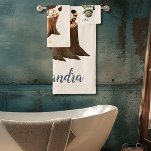 Gepersonaliseerde Schattigee Oerwoud Dieren Kinder Bad Handdoek