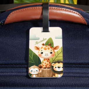 Gepersonaliseerde Schattigee Oerwoud Dieren Kinder Bagagelabel