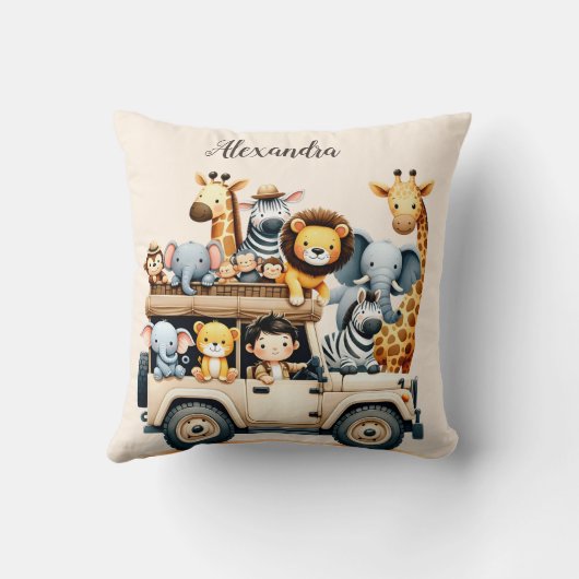 Gepersonaliseerde Schattigee Oerwoud Dieren Kinder Kussen (Achterkant)