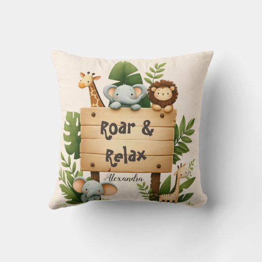 Gepersonaliseerde Schattigee Oerwoud Dieren Kinder Kussen (Achterkant)