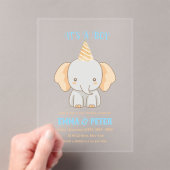 Gepersonaliseerde Schattigee olifant Baby shower Acryl Uitnodigingen (Insitu (Draagbaar))