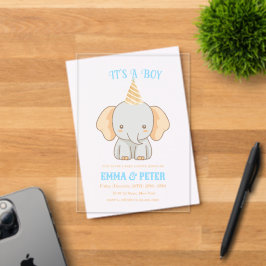 Gepersonaliseerde Schattigee olifant Baby shower Acryl Uitnodigingen