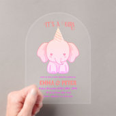 Gepersonaliseerde Schattigee olifant roze Baby sho Acryl Uitnodigingen (Insitu (Draagbaar))