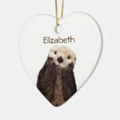 Gepersonaliseerde Schattigee ottertekening Keramisch Ornament (Links)