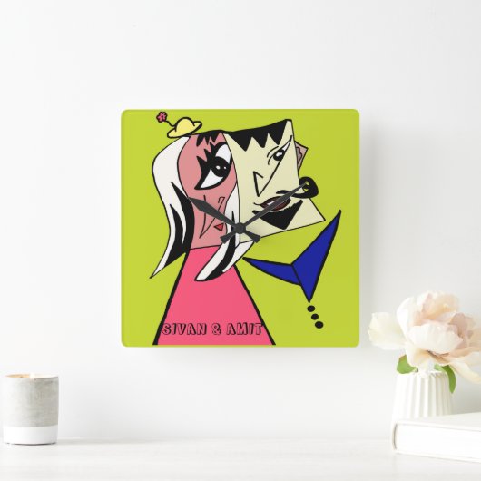 Gepersonaliseerde Schattigee paar Cartoon wandklok (Huis)