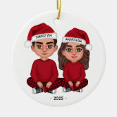 Gepersonaliseerde Schattigee Paar Poppen Kerst Orn Keramisch Ornament (Voorkant)
