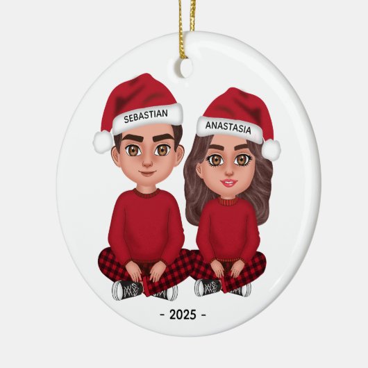 Gepersonaliseerde Schattigee Paar Poppen Kerst Orn Keramisch Ornament (Links)