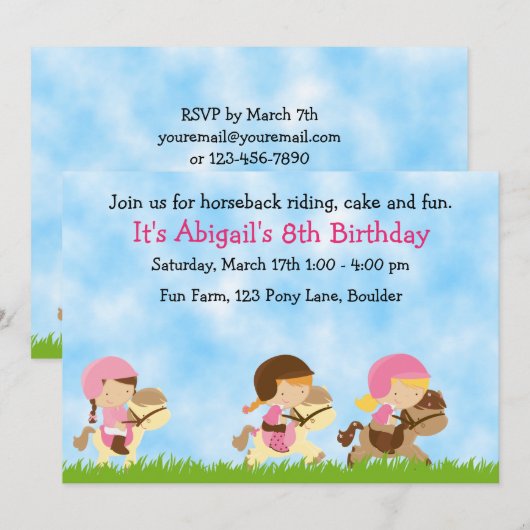 Gepersonaliseerde Schattigee paardrijden meisjes v Kaart (Voorkant / Achterkant)