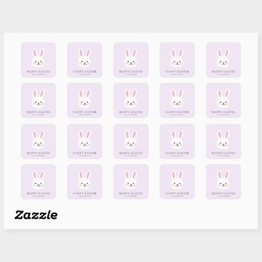 Gepersonaliseerde Schattigee Paarse Bunny Easter Vierkante Sticker (Vel)