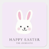 Gepersonaliseerde Schattigee Paarse Bunny Easter Vierkante Sticker (Voorkant)