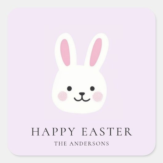Gepersonaliseerde Schattigee Paarse Bunny Easter Vierkante Sticker (Voorkant)