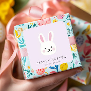 Gepersonaliseerde Schattigee Paarse Bunny Easter Vierkante Sticker