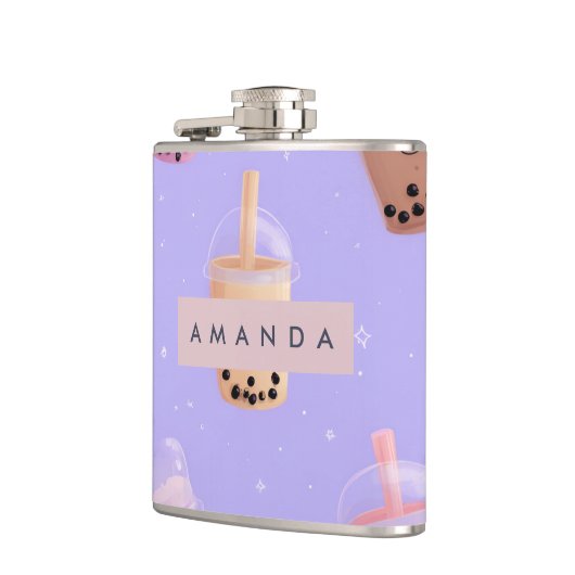 Gepersonaliseerde Schattigee Paarse Pastel Bubble  Heupfles (Links)