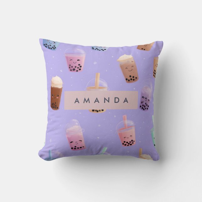 Gepersonaliseerde Schattigee Paarse Pastel Bubble  Kussen (Voorkant)